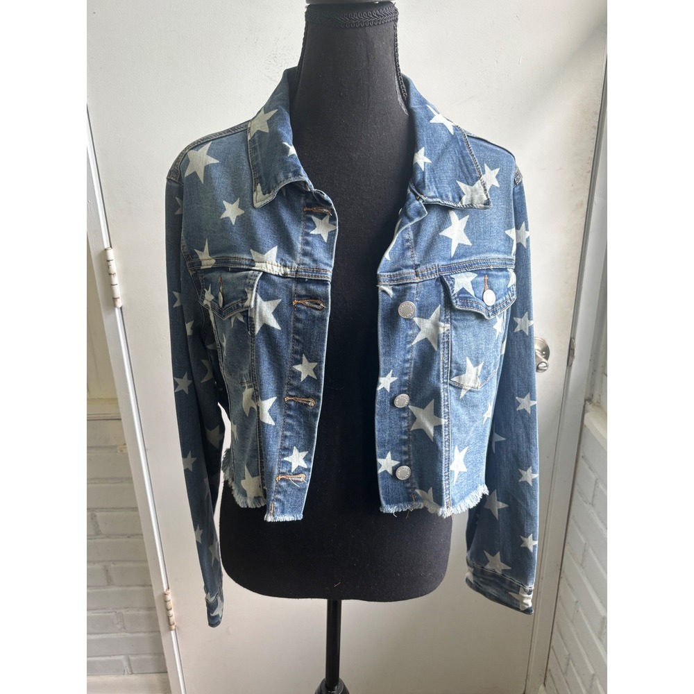 Judy Blue All Over Star Print Cropped Denim‎ Jacket small patriotic cowgirl